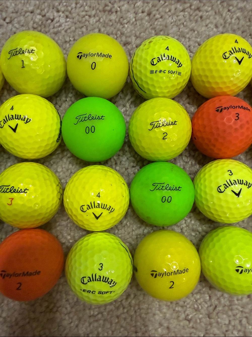 24 Neon Golf Ball Lot - Callaway, Titleist, and Taylor Made